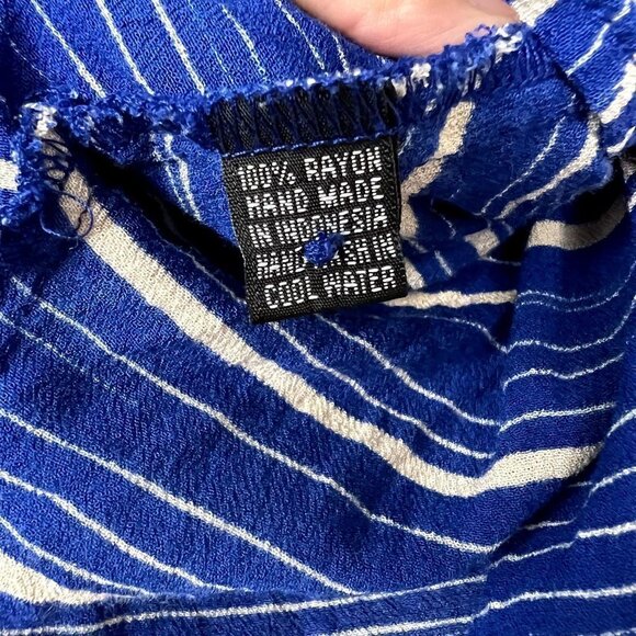 Ava Sky Blue Sapphire Stripe Button Front Dolman Rayon Blouse Womens XS - Picture 5 of 8